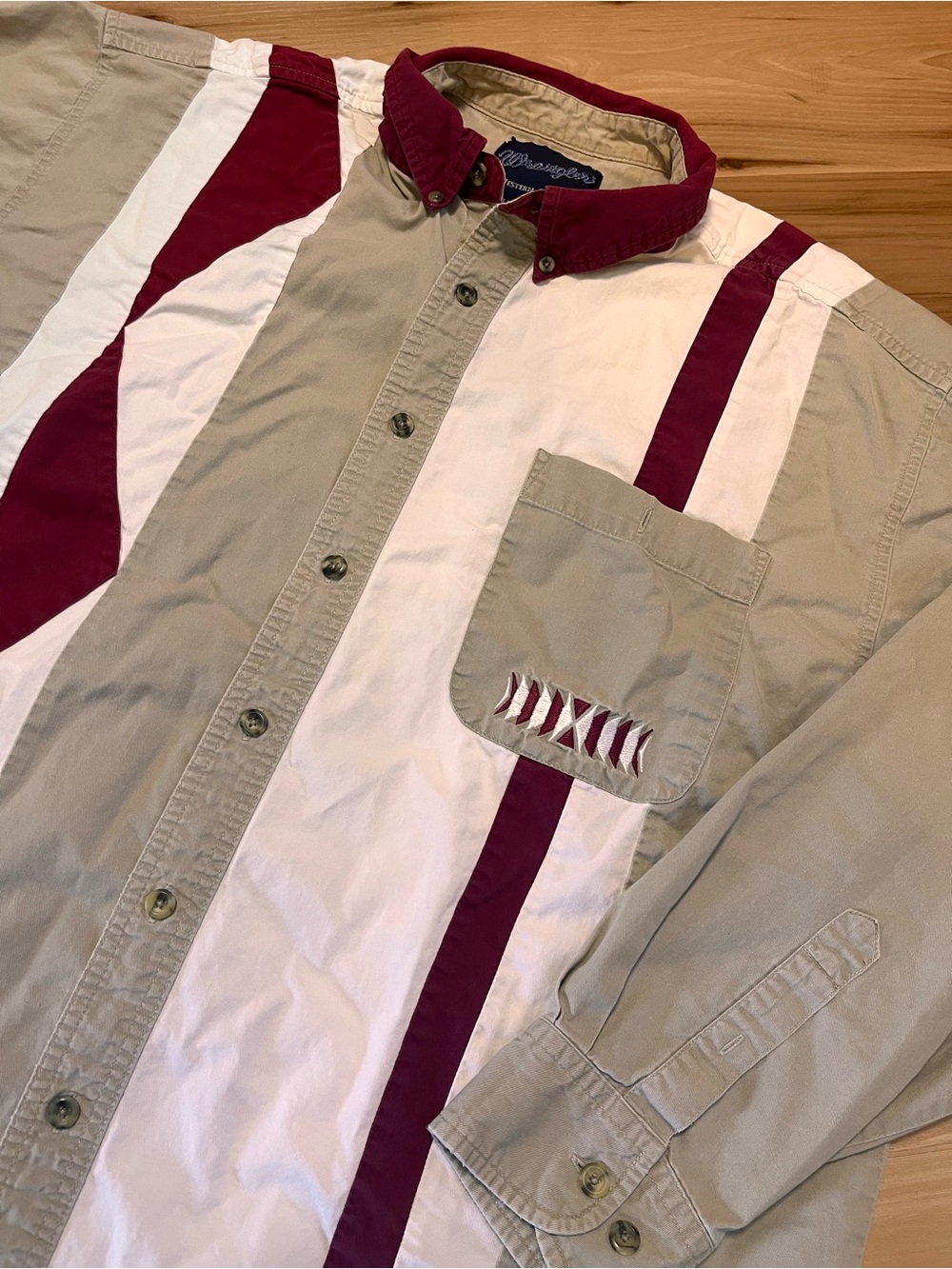Vintage Wrangler Western Shirt Men’s XL Colorblock Stripe Rodeo Cowboy Rancher